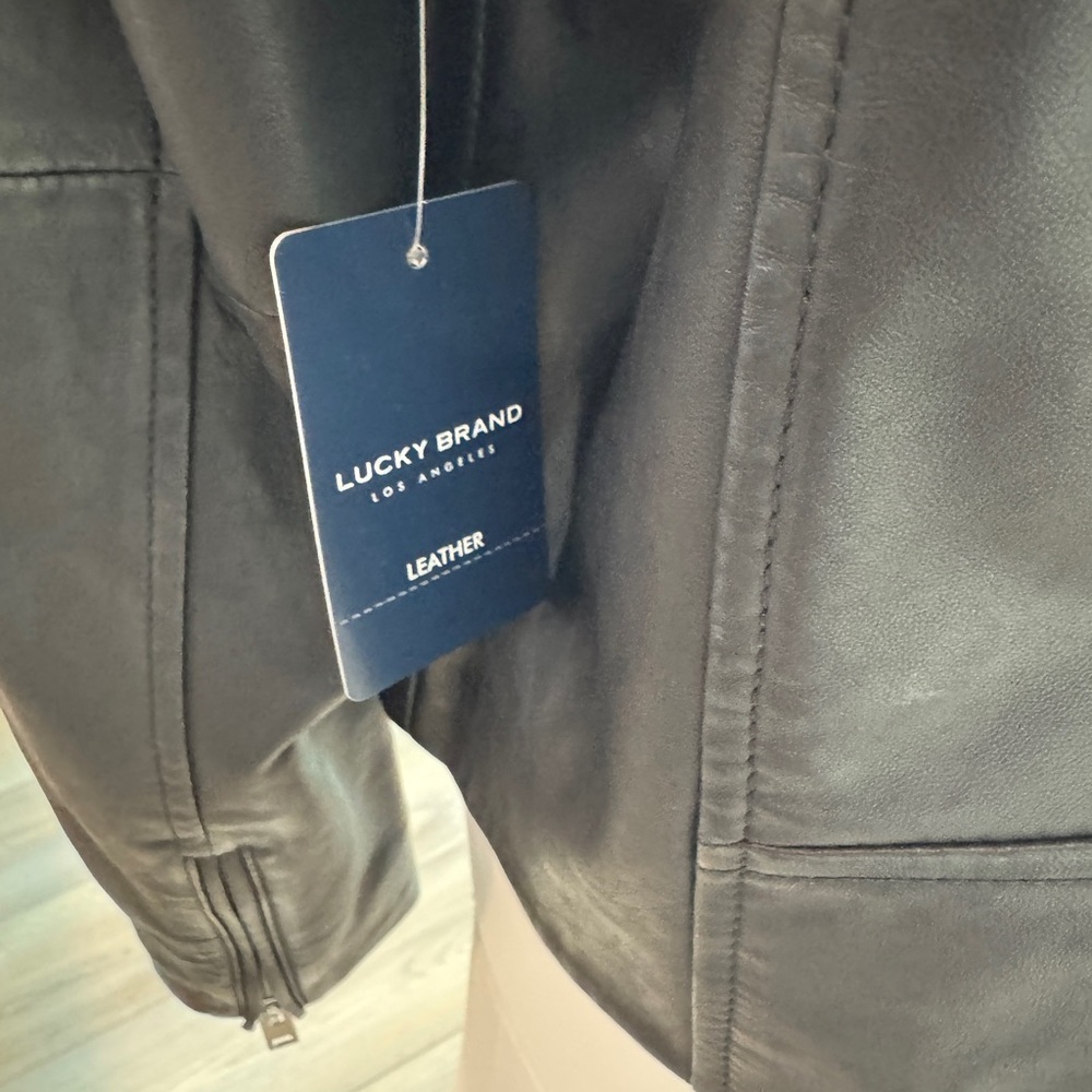Lucky Brand Black Leather Motorcycle Jacket - Picture 5 of 12